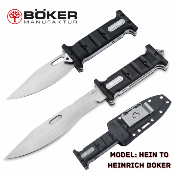 Единствен по рода си луксозен двойно разгъваем нож BOKER PLUS- HEIN, D2 massive, ABS кания с клипс